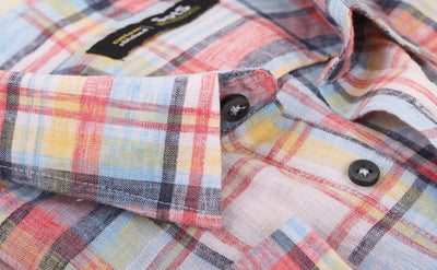 Red Pink with Multi Colored Checked shirt